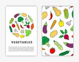 Card templates with doodle vegetables. vector