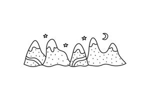 Group of doodle mountains. vector
