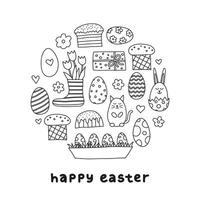 Doodle Easter icons in circle. vector