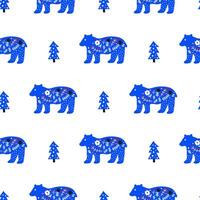 Seamless pattern with Scandinavian bears and fir trees. vector