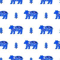 Seamless pattern with Scandinavian bears and fir trees. vector