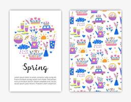 Card templates with spring icons. vector