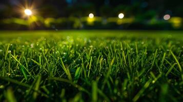 Nighttime Close Up of Green Grass Field photo