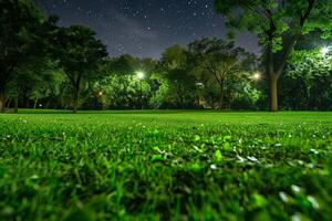 Grassy Field With Trees and Lights photo