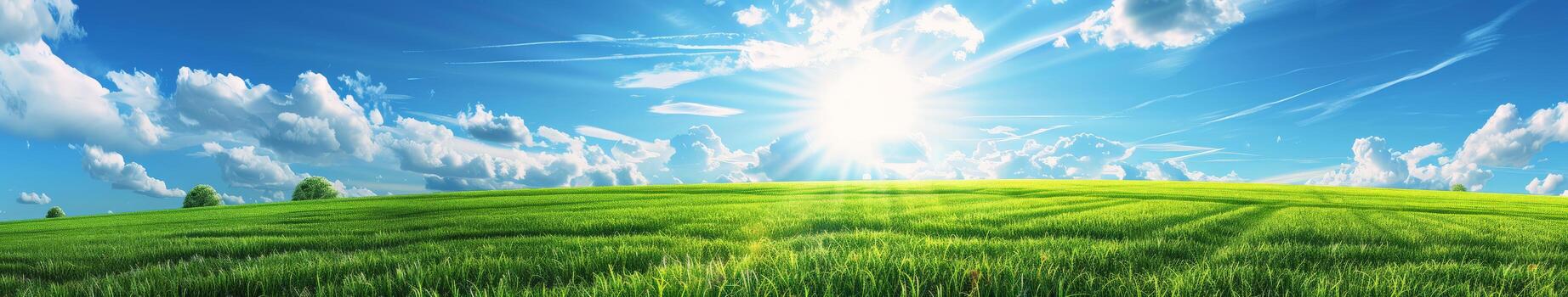 Green Field Under Blue Sky With Clouds photo