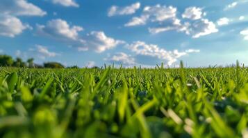 Grassy Field Under Blue Sky With Clouds photo