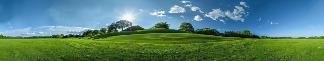 Grassy Hill With Trees and Clouds photo