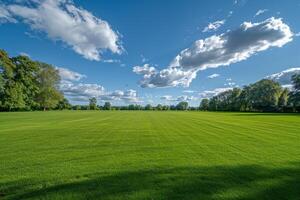 Green Field With Trees and Clouds photo