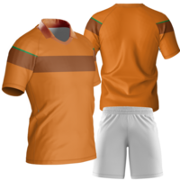 an orange soccer jersey and shorts on a transparent background png