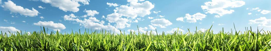 campo de hierba verde bajo un cielo azul con nubes foto