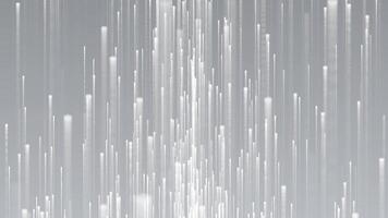 abstract digitaal wit grijs schoon achtergrond met gloeiend neon deeltjes vliegend omhoog. de beweging van een stroom van lichtgevend helder lijnen van deeltjes of een stroom van licht stralen. lus achtergrond video
