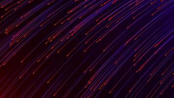 Abstract background with glowing neon particles or bright rays of light flying down. movement of a stream of glowing bright lines of particles. Seamless loop abstract background video