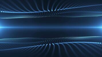 Abstract glowing wave from particles and dots moves on a blue background, big data visualization, futuristic and digital background, 3D, 4K, seamless loop video