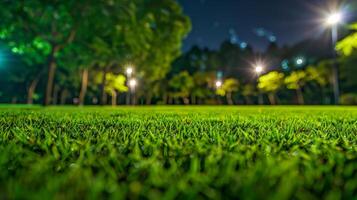 Grassy Field With Background Lights photo