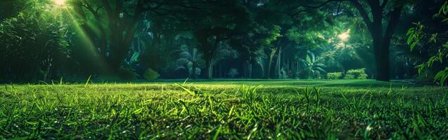 Verdant Field With Background Trees photo