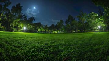 lleno Luna esclarecedor césped campo a noche foto