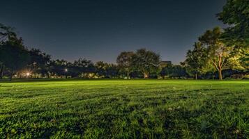 Night Grass Field With Background Trees photo