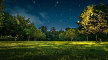 Grassy Field With Trees and Stars photo