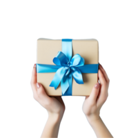 hands holding a gift wrapped in brown paper png