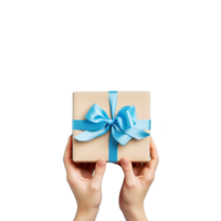 hands holding a gift wrapped in brown paper png