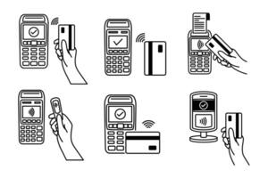 contactless payment collection outline style design vector