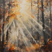 luz de sol filtración mediante bosque arboles foto
