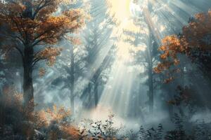 Misty Forest With Dense Trees photo