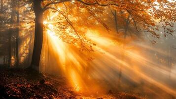 Sun Shining Through Forest Trees photo