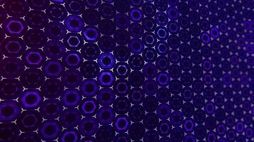 Abstract digital purple hexagonal surface pattern smoothly glowing in cyberspace. Futuristic, sci-fi, halftone, mosaic wall background. Shimmering geometric hexagons. 4k 60fps looped screensaver. video