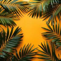 Green Palm Leaves on a Yellow Background photo