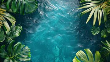 Tropical Pool Surrounded by Lush Leaves photo