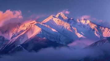 cubierto de nieve montaña rango debajo nublado cielo foto