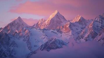 Snow-Covered Mountain Range at Dusk photo