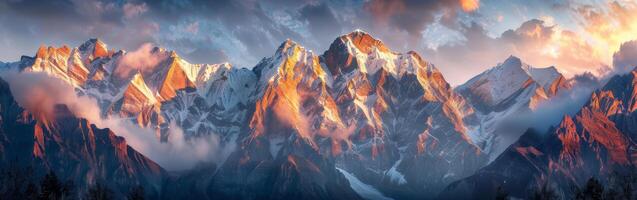 Majestic Mountain Range With Clouds photo