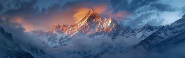 Mountain Shrouded in Clouds Under Sky photo