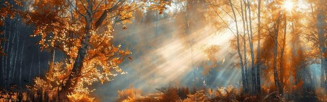 luz de sol echar un vistazo mediante arboles en bosque foto