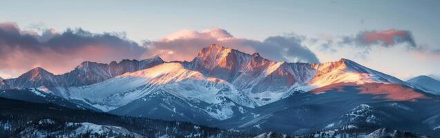 Snow Covered Mountain Range Below Cloudy Sky photo