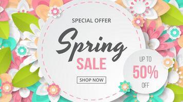 Spring Background template with beautiful colorful flowers. vector