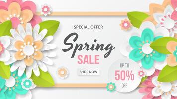 Spring Background template with beautiful colorful flowers. vector