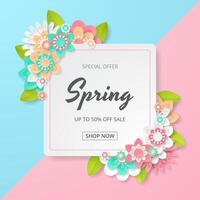 Spring Background template with beautiful colorful flowers. vector