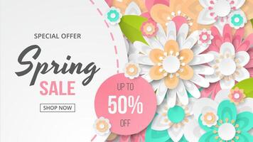 Spring Background template with beautiful colorful flowers. vector