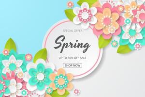 Spring Background template with beautiful colorful flowers. vector