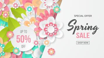 Spring Background template with beautiful colorful flowers. vector