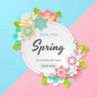 Spring Background template with beautiful colorful flowers. vector