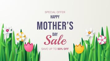 Mother's day sale background template with beautiful colorful flowers. vector