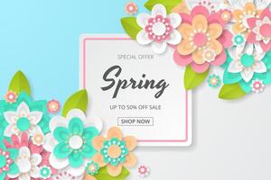 Spring Background template with beautiful colorful flowers. vector