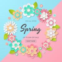 Spring Background template with beautiful colorful flowers. vector