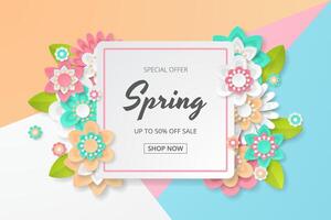 Spring Background template with beautiful colorful flowers. vector