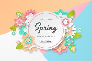 Spring Background template with beautiful colorful flowers. vector