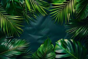 Lush Green Leaves on Dark Tropical Background photo